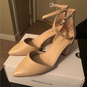 Aldo Nude Pointed-Toe Ankle Strap Block Heels